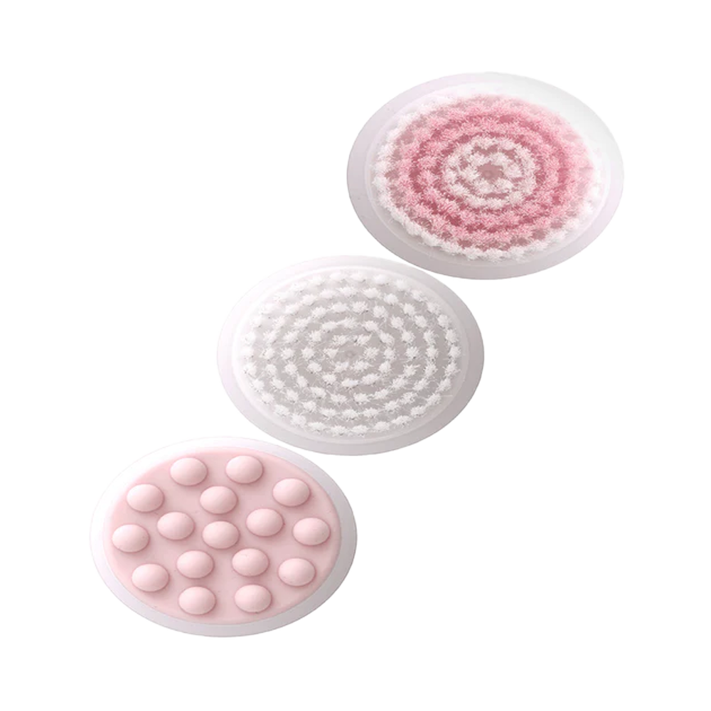 All three Manicare Sonic Mini replacement brush heads—sensitive, exfoliating, and massage—shown together without packaging