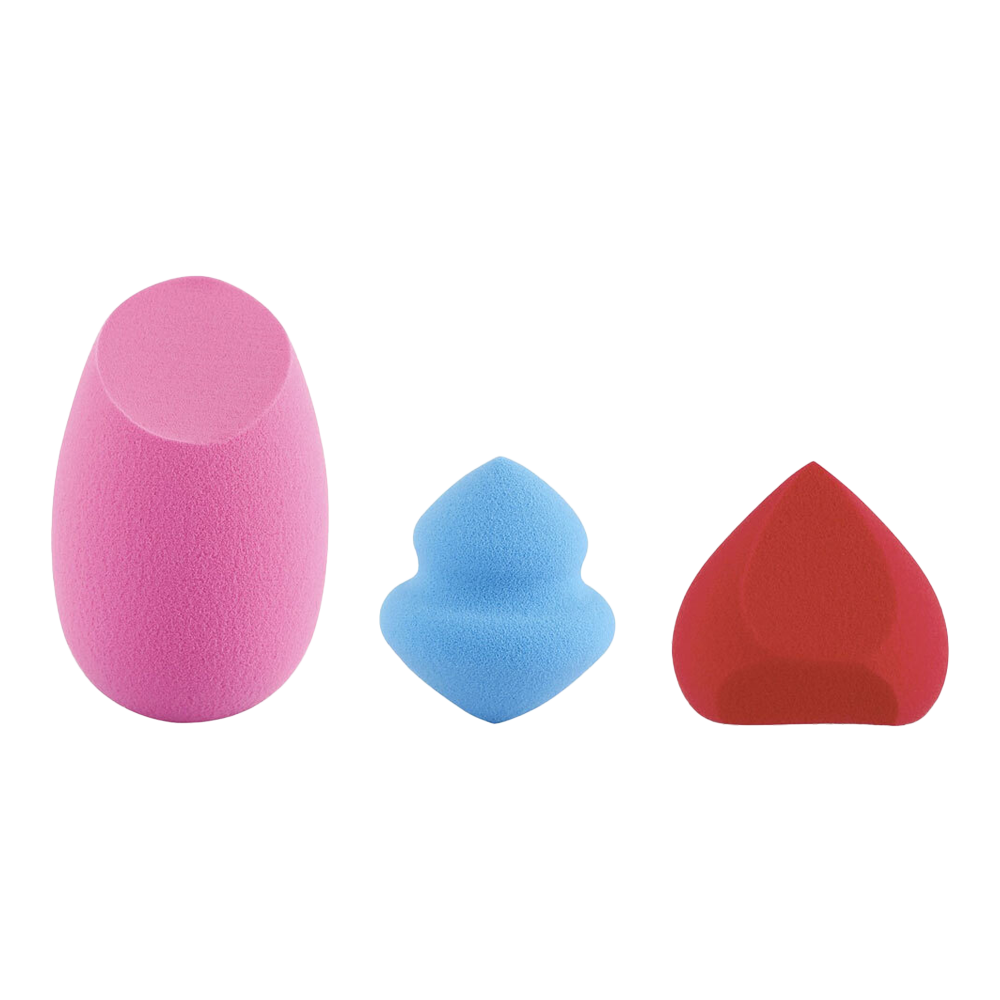 Manicare Perfect & Correct 3pc Sponge Kit shown without packaging, includes blending sponge, contour sponge, and eraser sponge