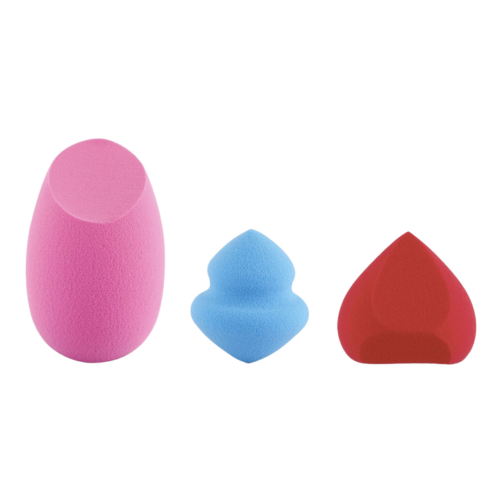 Manicare Perfect & Correct 3pc Sponge Kit shown without packaging, includes blending sponge, contour sponge, and eraser sponge