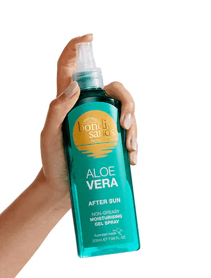 Bondi Sands Aloe Vera After Sun Gel Spray – 95% Aloe Vera, hydrates & soothes skin after sun exposure. Vegan, cruelty-free, non-greasy, and refreshing care.