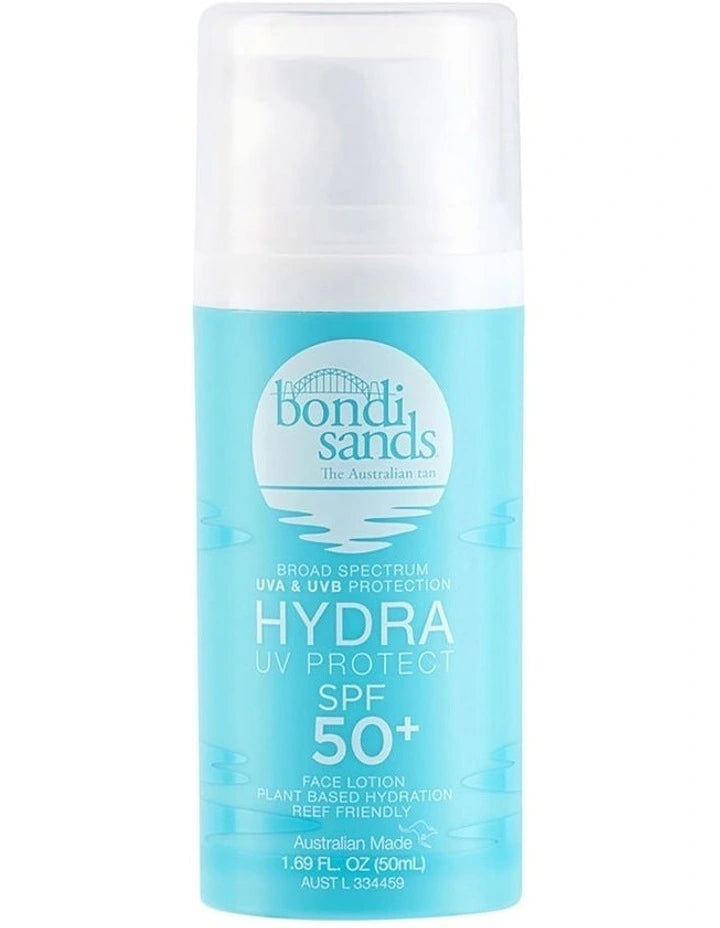 Bondi Sands Hydra UV Face Lotion SPF 50+ with invisible, hydrating protection for daily sun defence and sensitive skin care