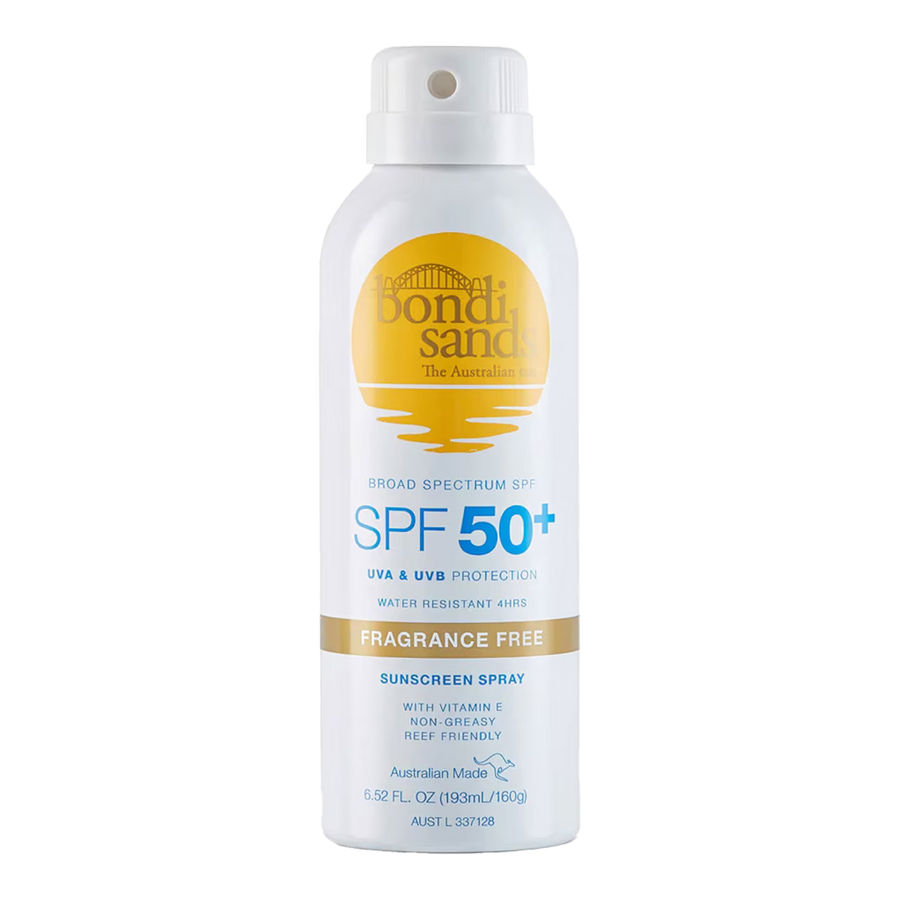 Bondi Sands SPF 50+ Fragrance Free Sunscreen Mist Spray with quick-dry, non-greasy formula for sensitive skin protection