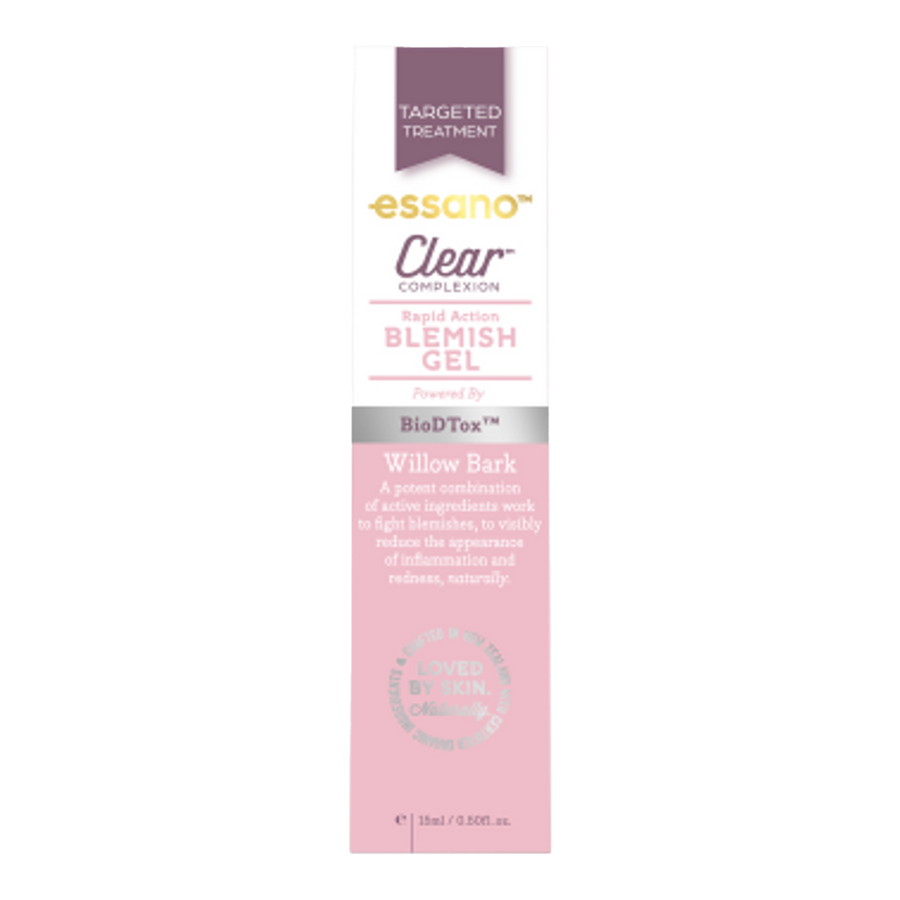 Essano Clear Complexion Rapid Action Blemish Gel for oily/combination skin, reduces blemishes and controls oil production.