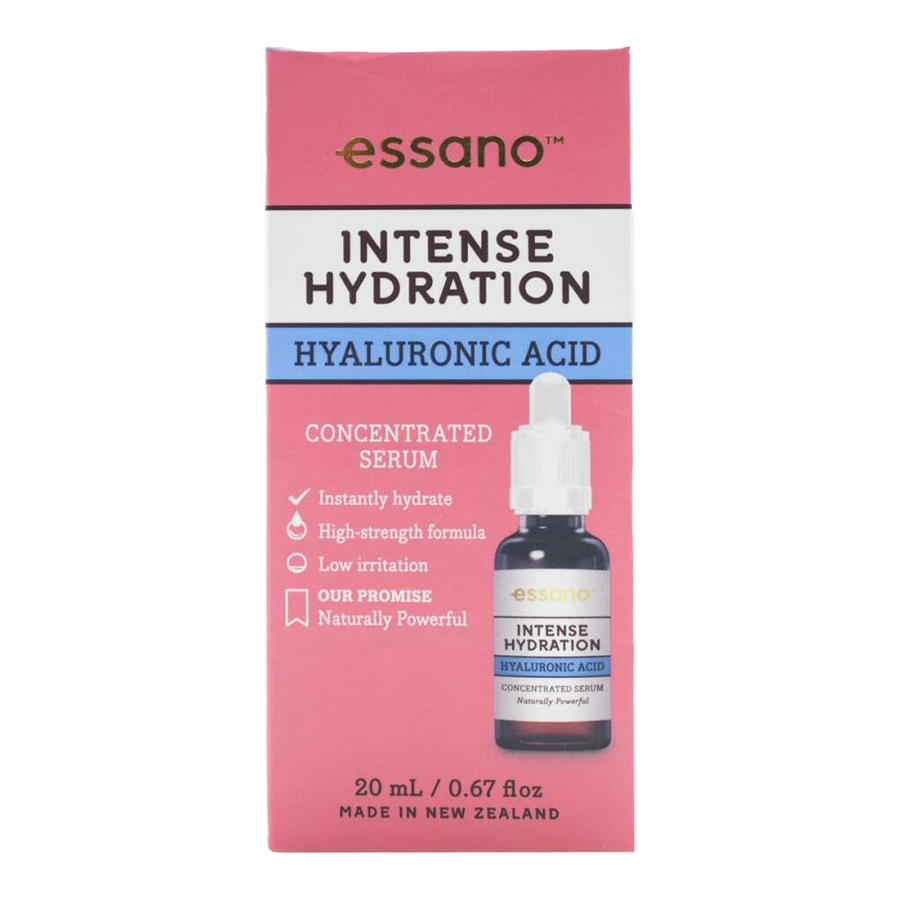 Essano Hyaluronic Acid Intense Hydration Concentrated Serum – 20ml bottle for deep skin hydration.