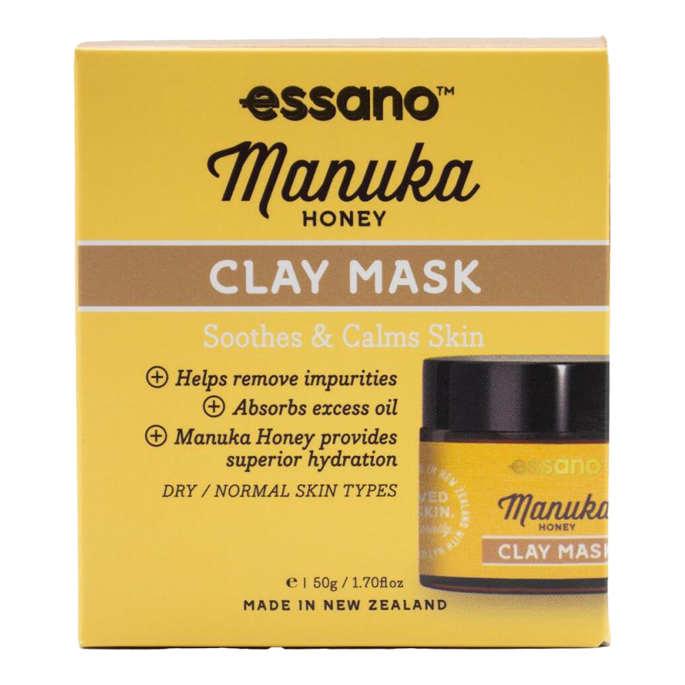 Essano Manuka Honey Clay Mask jar, enriched with Manuka honey and kaolin clay to hydrate, detoxify, and rejuvenate skin.