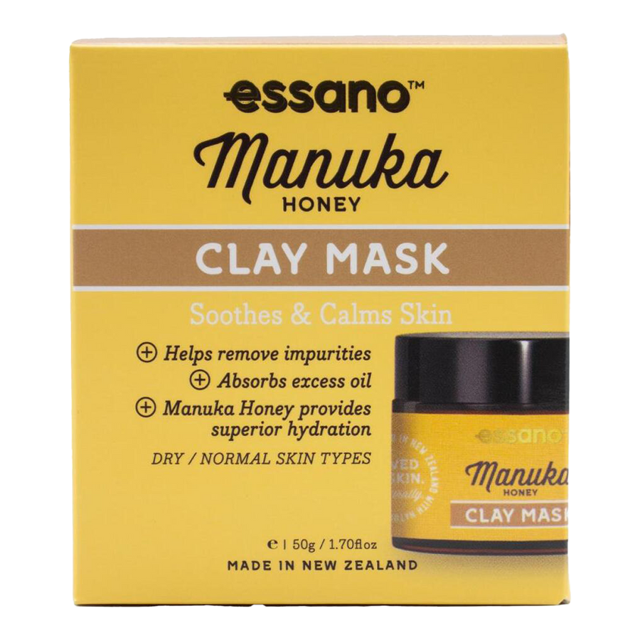 Essano Manuka Honey Clay Mask jar, enriched with Manuka honey and kaolin clay to hydrate, detoxify, and rejuvenate skin.