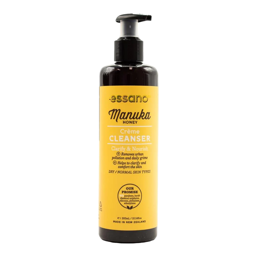Essano Manuka Honey Creme Cleanser tube, enriched with Manuka honey and aloe vera to hydrate and cleanse dry skin