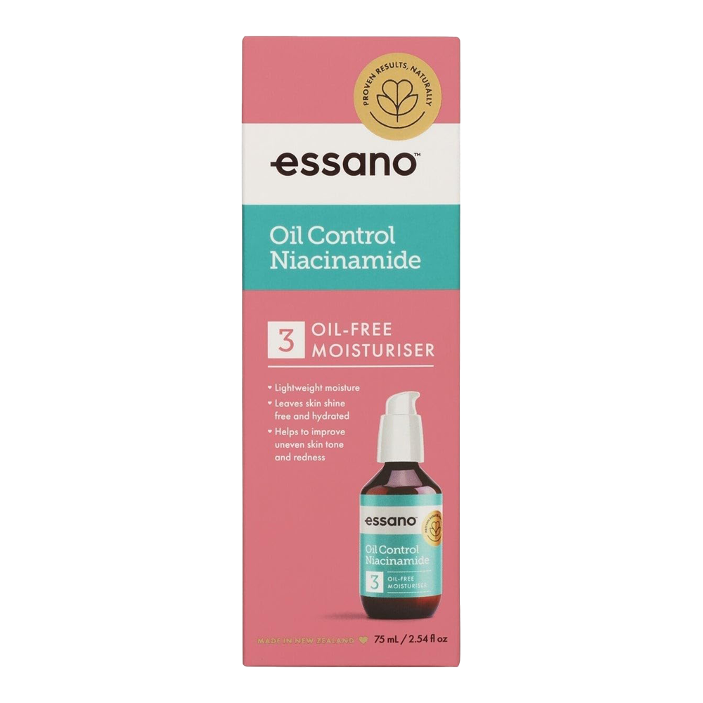 Essano Oil Control Niacinamide Oil-Free Moisturiser bottle, enriched with niacinamide to hydrate and control shine for oily skin