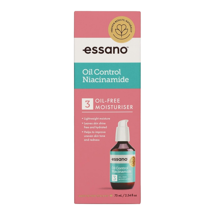 Essano Oil Control Niacinamide Oil-Free Moisturiser bottle, enriched with niacinamide to hydrate and control shine for oily skin