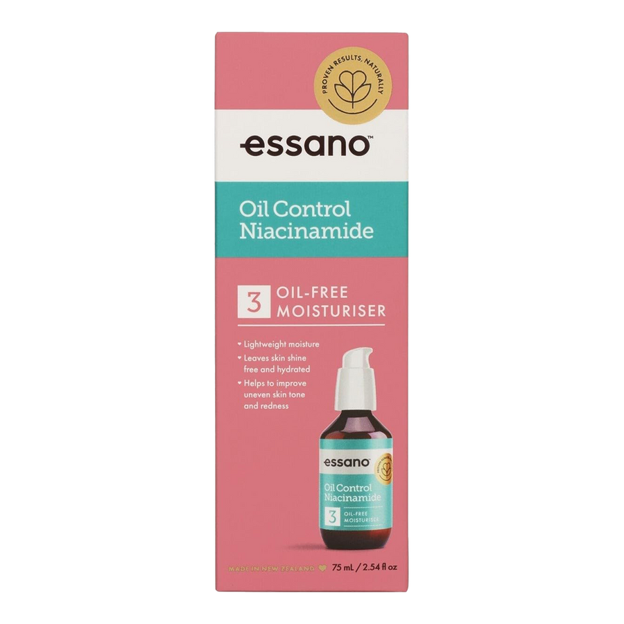 Essano Oil Control Niacinamide Oil-Free Moisturiser bottle, enriched with niacinamide to hydrate and control shine for oily skin