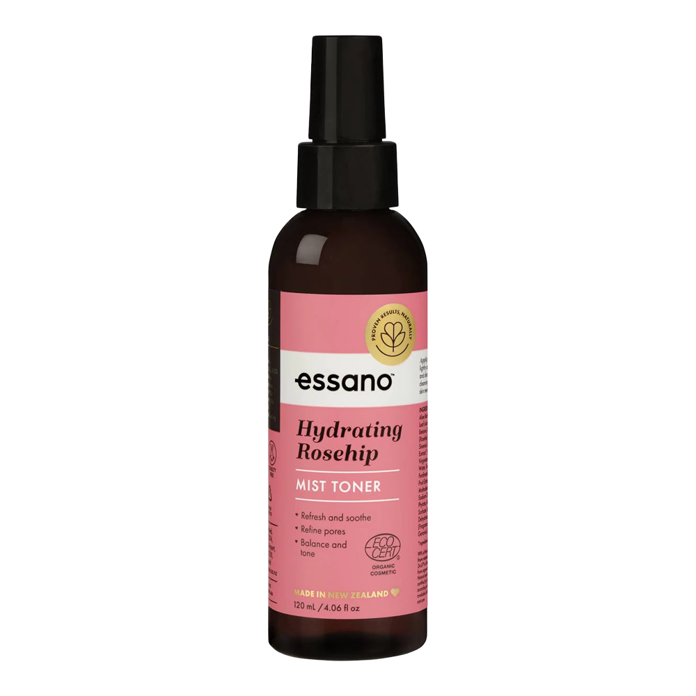 Essano Rosehip Hydrating Mist Toner bottle, enriched with Rosehip oil and Aloe Vera to hydrate and replenish the skin
