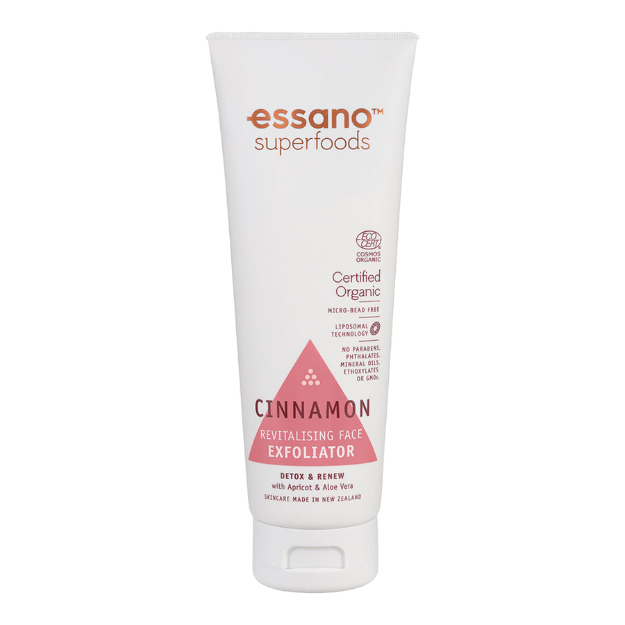 Essano Superfoods Cinnamon Exfoliator – Gently exfoliates with cinnamon and coconut powder for smoother, brighter skin.