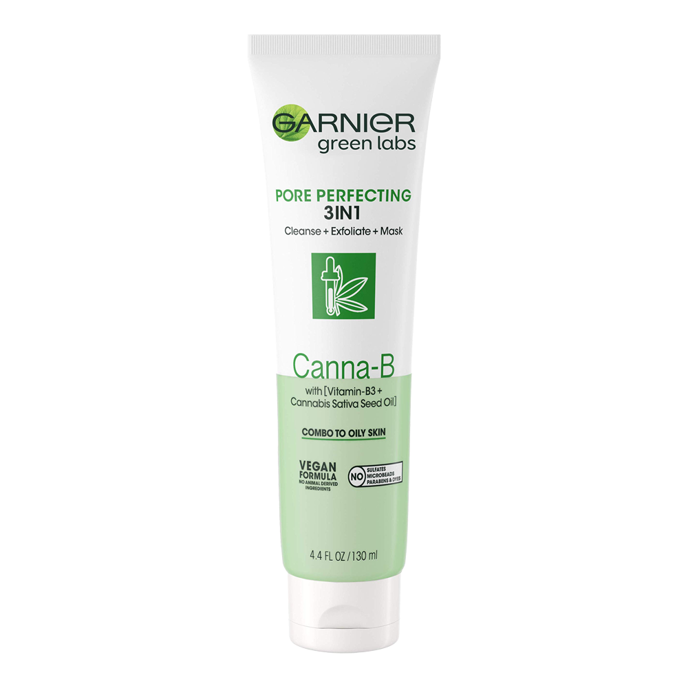 Garnier Canna-B 3-in-1 Face Wash 130ml – cleanser, exfoliator & mask with cannabis seed oil and niacinamide for pore refining and shine control
