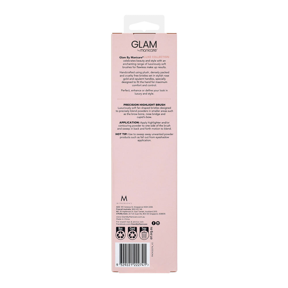 Glam by Manicare Luxe Collection Precision Highlight Brush packaging back