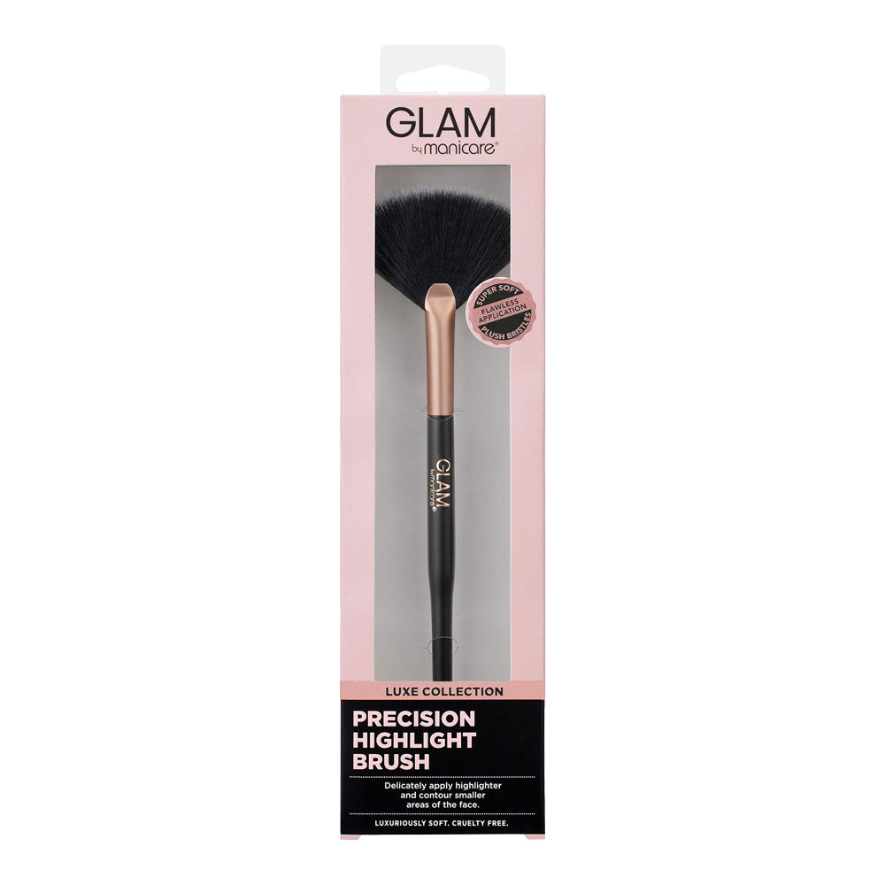 Glam by Manicare Luxe Collection Precision Highlight Brush with rose gold handle 