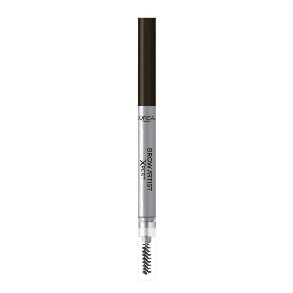 L'Oréal Brow Artist Xpert in EBONY – waterproof, smudge-proof formula with a built-in brush for defined brows