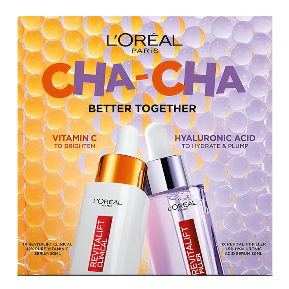 L'Oréal Cha-Cha Better Together Set boxed packaging with Vitamin C and Hyaluronic Acid serums