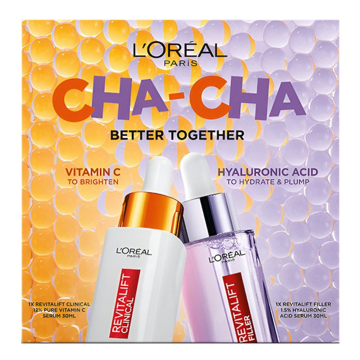 L'Oréal Cha-Cha Better Together Set boxed packaging with Vitamin C and Hyaluronic Acid serums