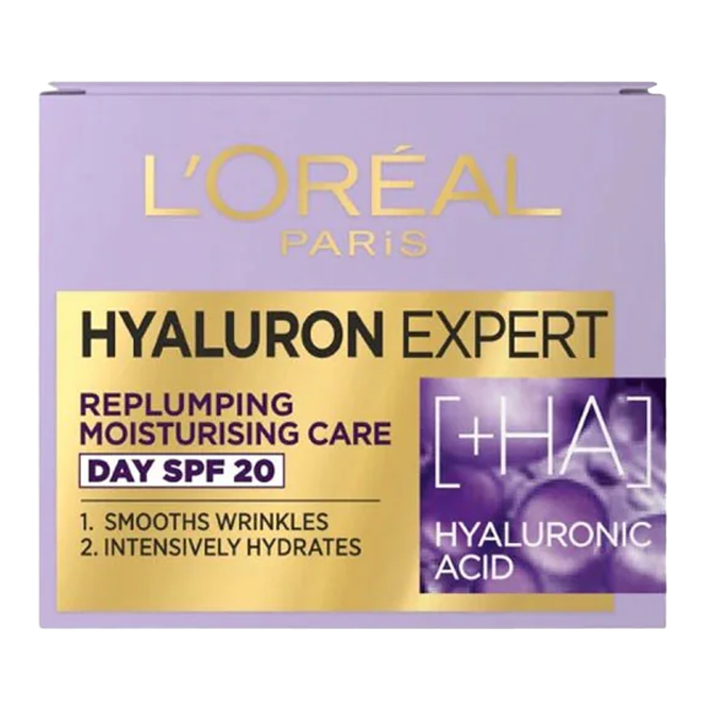 L'Oréal Hyaluron Expert Replumping Day Cream SPF 20 with hyaluronic acid for hydration and UV protection