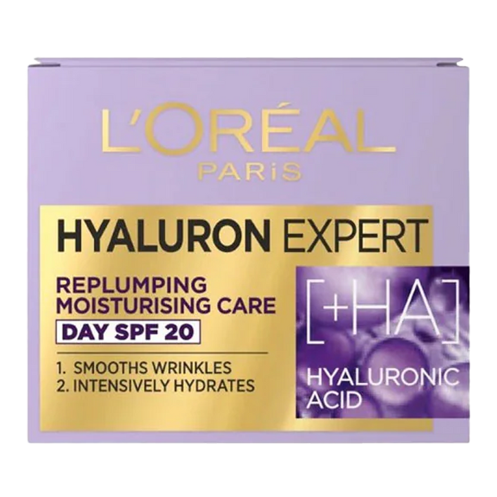 L'Oréal Hyaluron Expert Replumping Day Cream SPF 20 with hyaluronic acid for hydration and UV protection