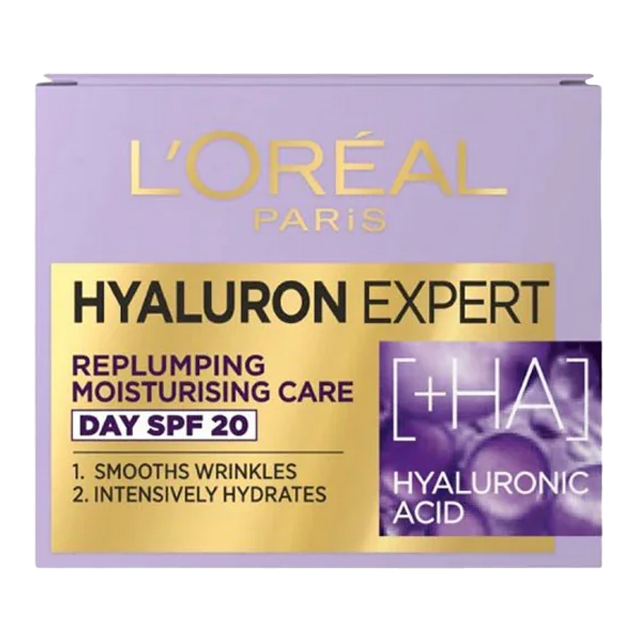 L'Oréal Hyaluron Expert Replumping Day Cream SPF 20 with hyaluronic acid for hydration and UV protection