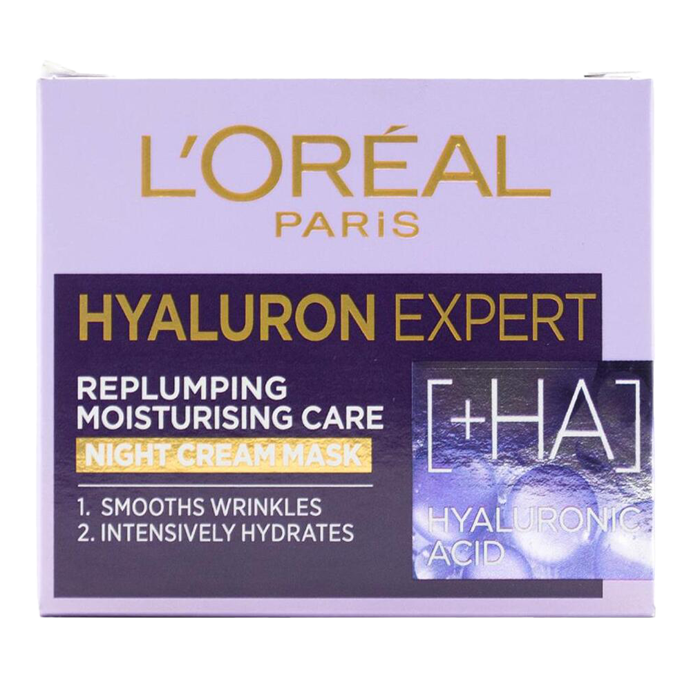 L'Oréal Hyaluron Expert Night Cream with hyaluronic acid for overnight hydration and skin renewal