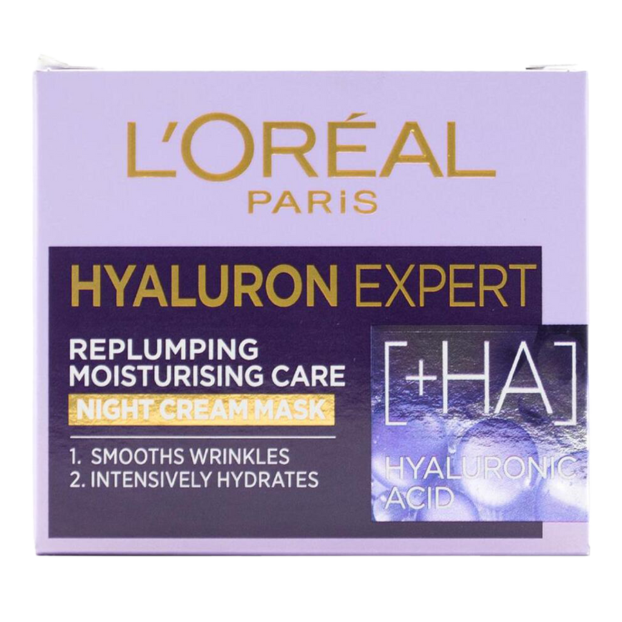 L'Oréal Hyaluron Expert Night Cream with hyaluronic acid for overnight hydration and skin renewal