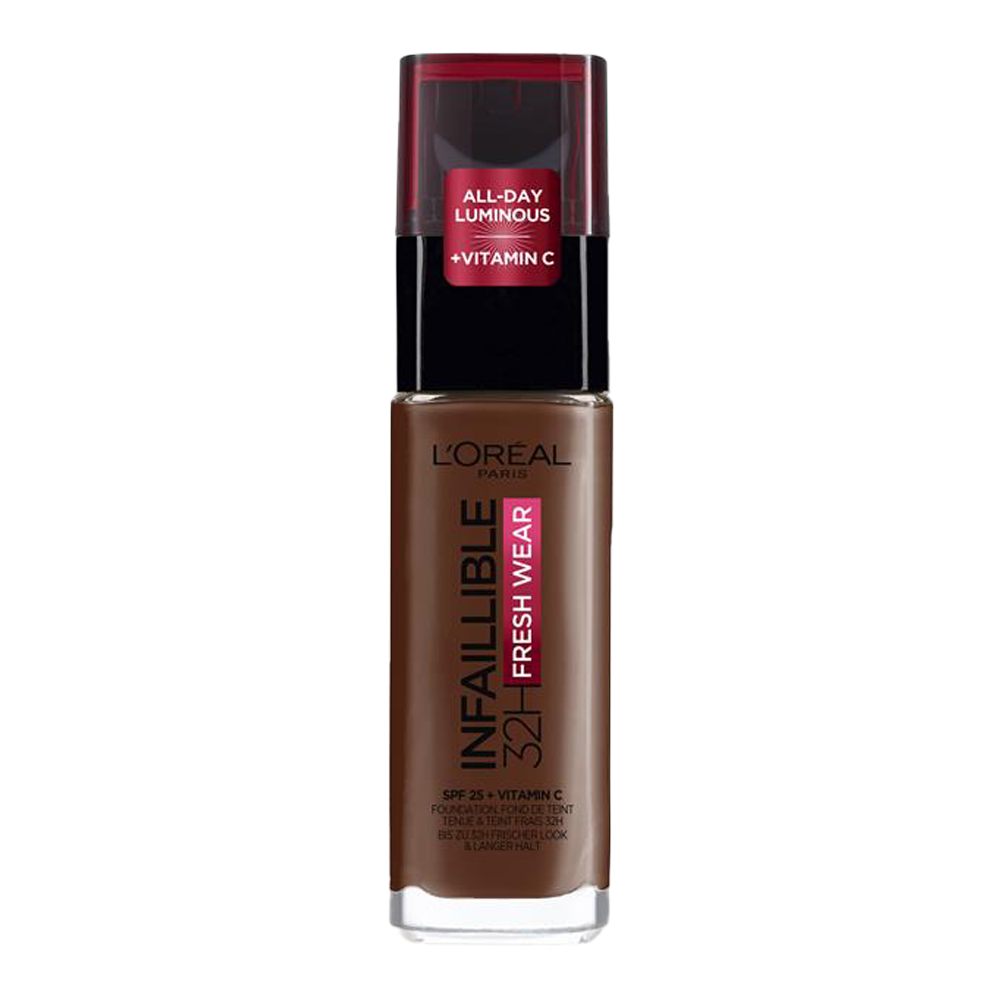 L’Oréal Infallible 32HR Fresh Wear Foundation 390 Ebony full coverage satin finish longwear Blush Fiji