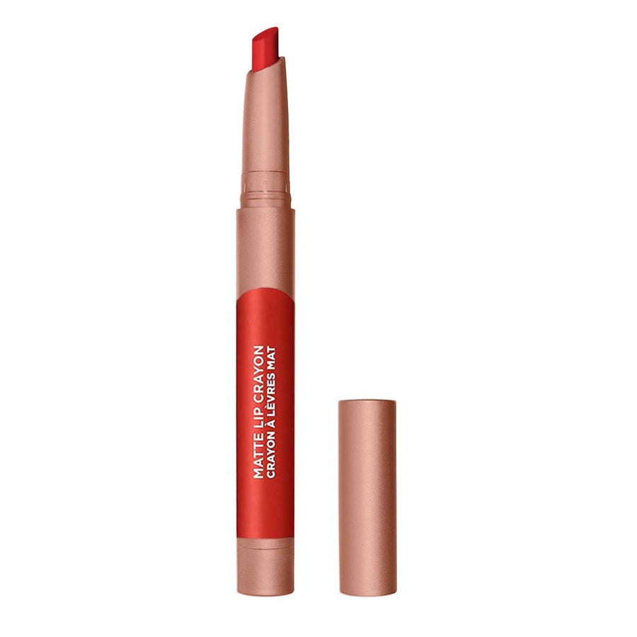 L'Oreal Matte Lip Crayon 506 CARAMEL REBEL – rich caramel-toned matte colour infused with Jojoba Oil, smudge-resistant finish