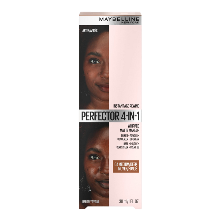 Front-facing box of Maybelline 4-in-1 Whipped Matte BB Cream 04 MEDIUM DEEP showing key claims and product benefits