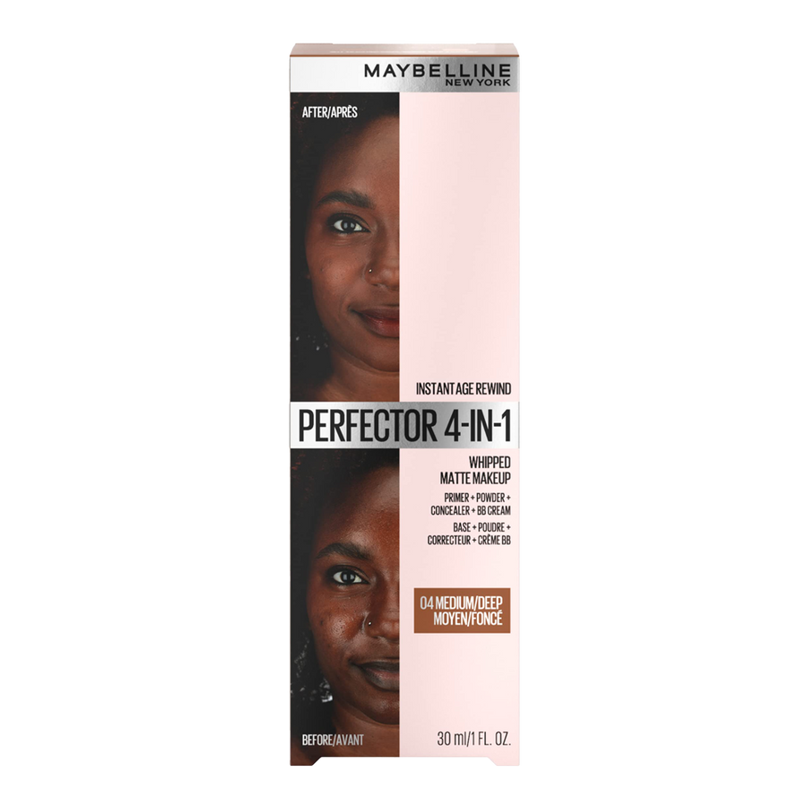 Front-facing box of Maybelline 4-in-1 Whipped Matte BB Cream 04 MEDIUM DEEP showing key claims and product benefits