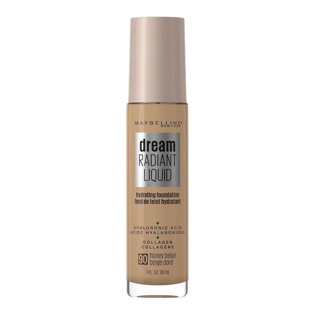 Maybelline Dream Radiant Liquid Foundation shade 90 Honey Beige with luminous finish, hydrating formula and longwear comfort
