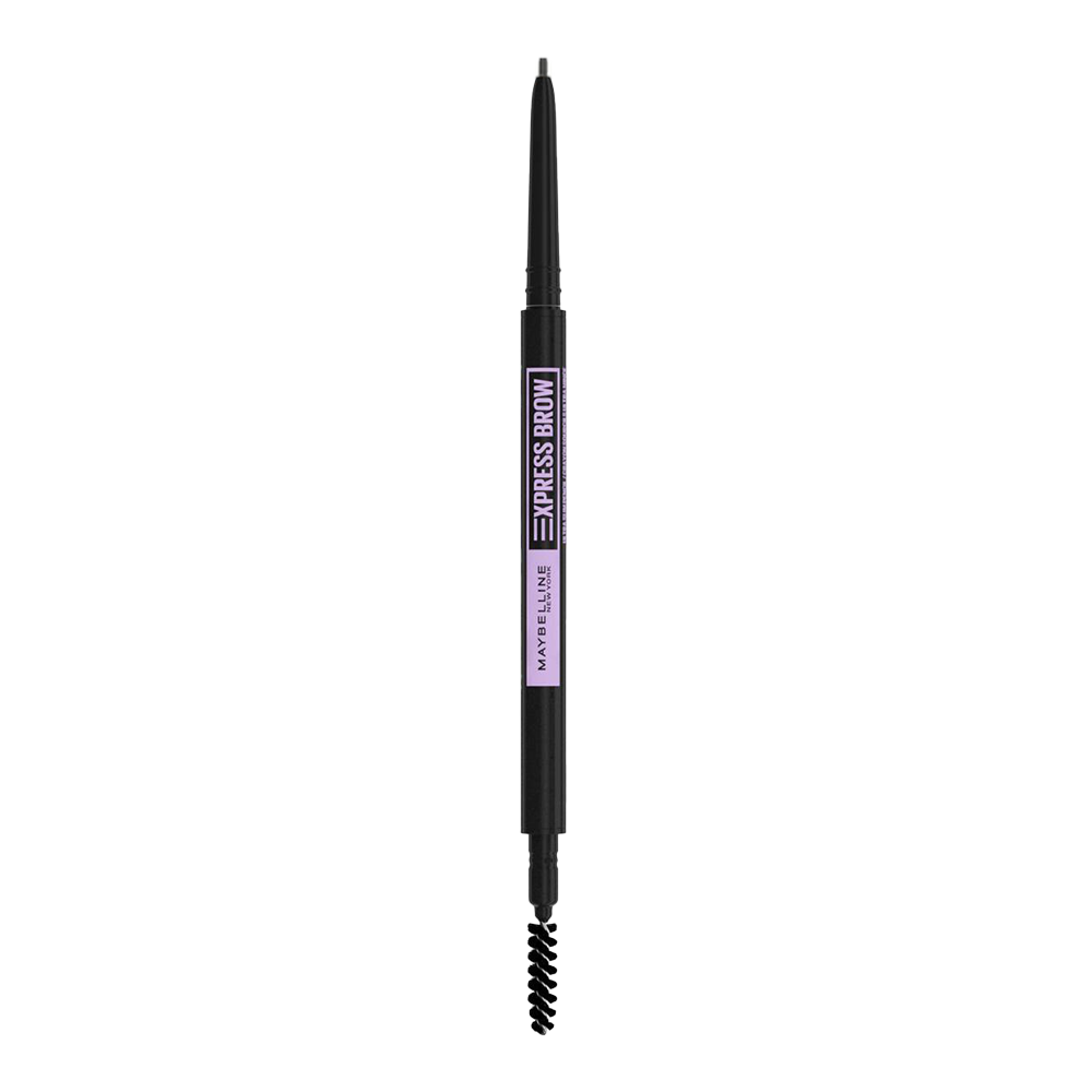 Maybelline Express Brow Pencil in 90mg MEDIUM BROWN with ultra slim tip, spoolie brush and smooth finish for natural-looking, defined brows