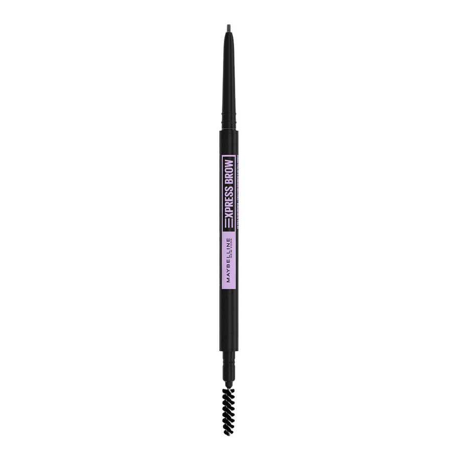 Maybelline Express Brow Pencil in 90mg MEDIUM BROWN with ultra slim tip, spoolie brush and smooth finish for natural-looking, defined brows