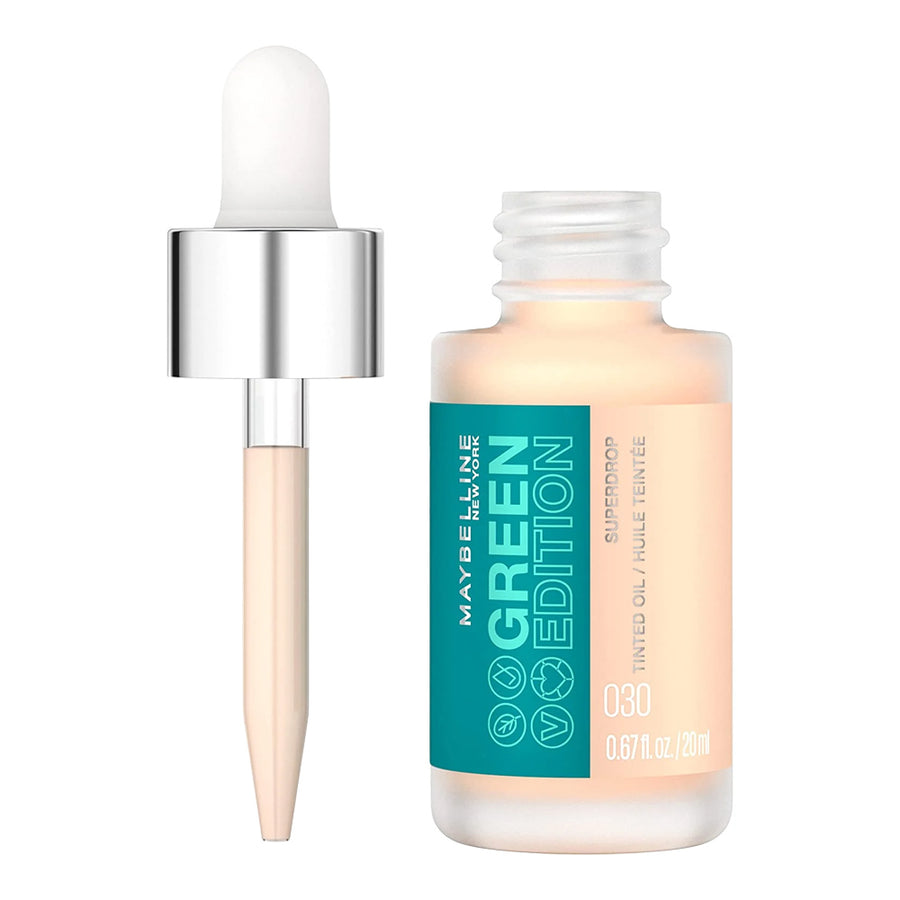 Maybelline Superdrop Tinted Oil 030 with jojoba oil, vegan formula and natural coverage in lightweight dropper bottle
