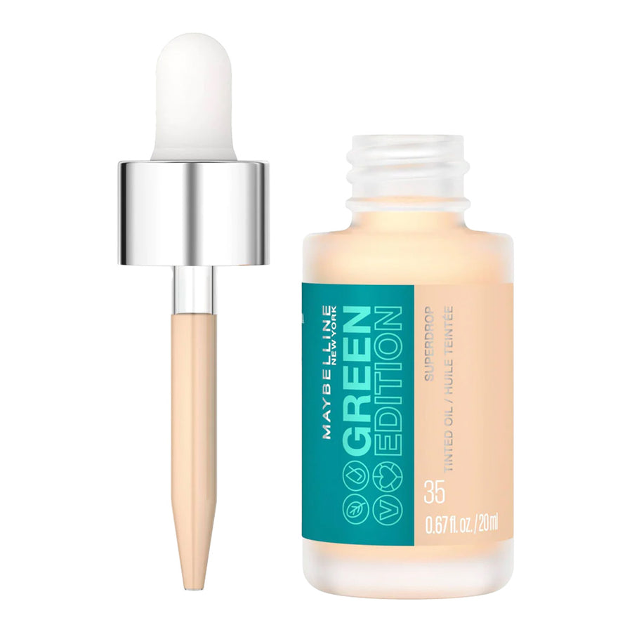 Maybelline Superdrop Tinted Oil 035 with natural pigments, jojoba and marula oil for skin-like coverage and dewy finish