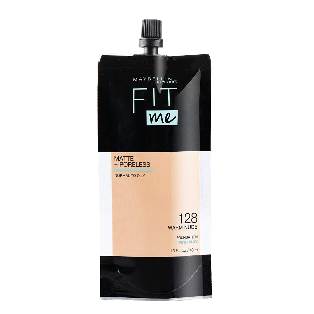 Maybelline Matte + Poreless Pouch 128 WARM NUDE with matte finish, oil control and pore-blurring coverage in eco packaging