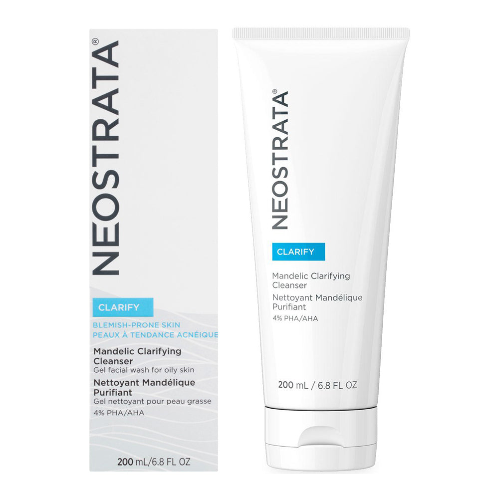 Neostrata Clarify Cleanser with Mandelic Acid, Gluconolactone, and Salicylic Acid to exfoliate and clarify oily, acne-prone skin