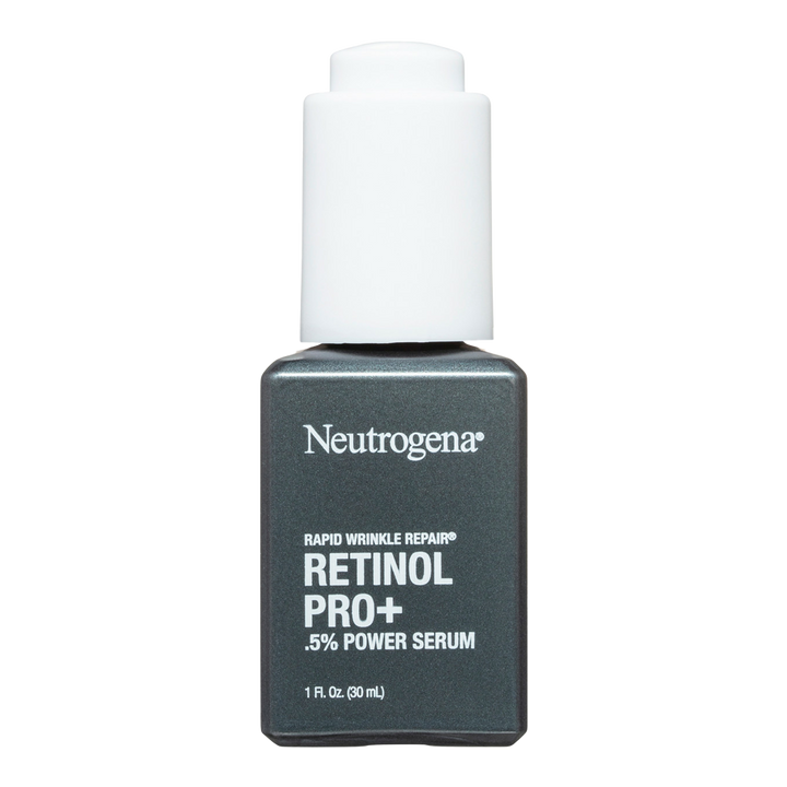 Neutrogena Retinol Pro+ 0.5% Serum bottle smooths deep wrinkles and dark spots with retinol for firmer, radiant-looking skin