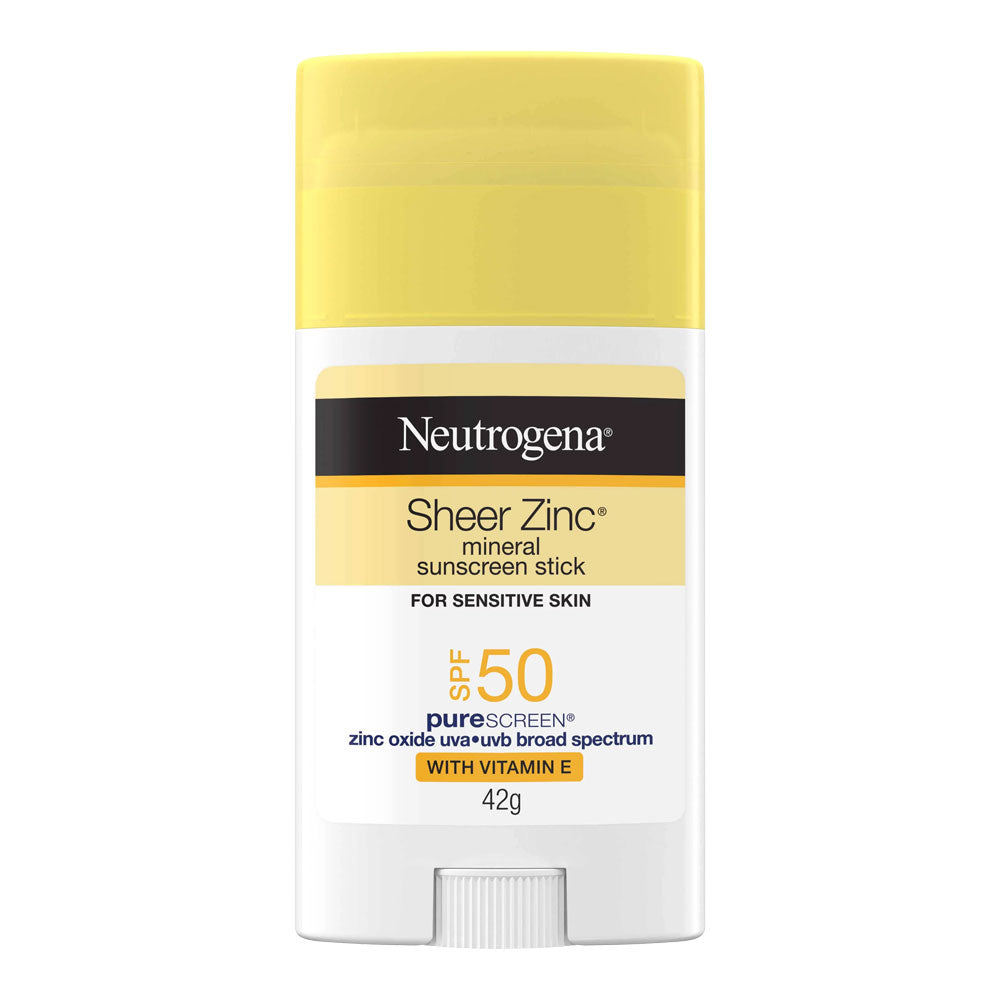 Neutrogena Sheer Zinc Mineral Sunscreen Stick SPF 50 for sensitive skin, portable sun protection, non-comedogenic formula