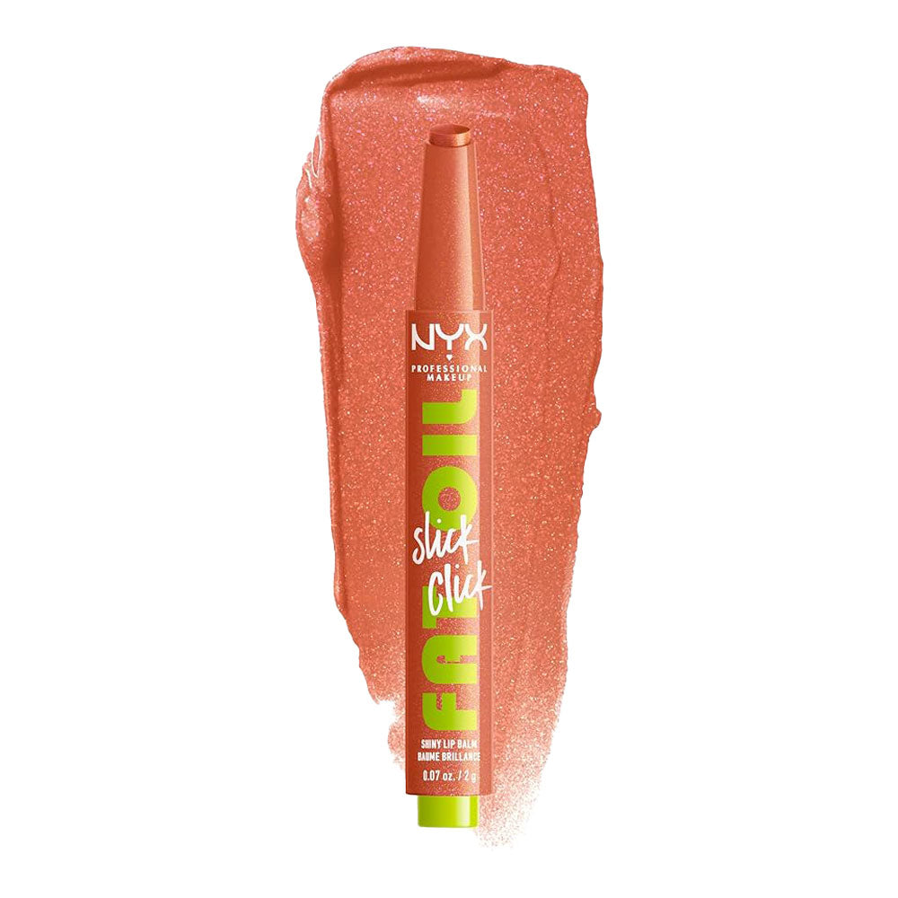 NYX Fat Oil Slick Click FOS06 Hit’s Different swatch, vegan lip balm stick with glossy balm-to-oil shine – Blush Fiji