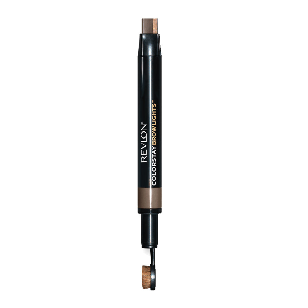 Revlon Browlights Pomade Pencil 408 MEDIUM BROWN 1.1g – 2-in-1 matte and glow brow pencil with waterproof 16HR wear and built-in kabuki blending brush
