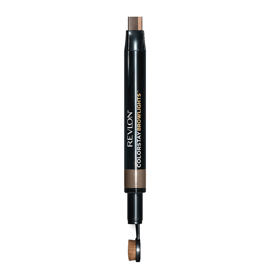 Revlon Browlights Pomade Pencil 408 MEDIUM BROWN 1.1g – 2-in-1 matte and glow brow pencil with waterproof 16HR wear and built-in kabuki blending brush