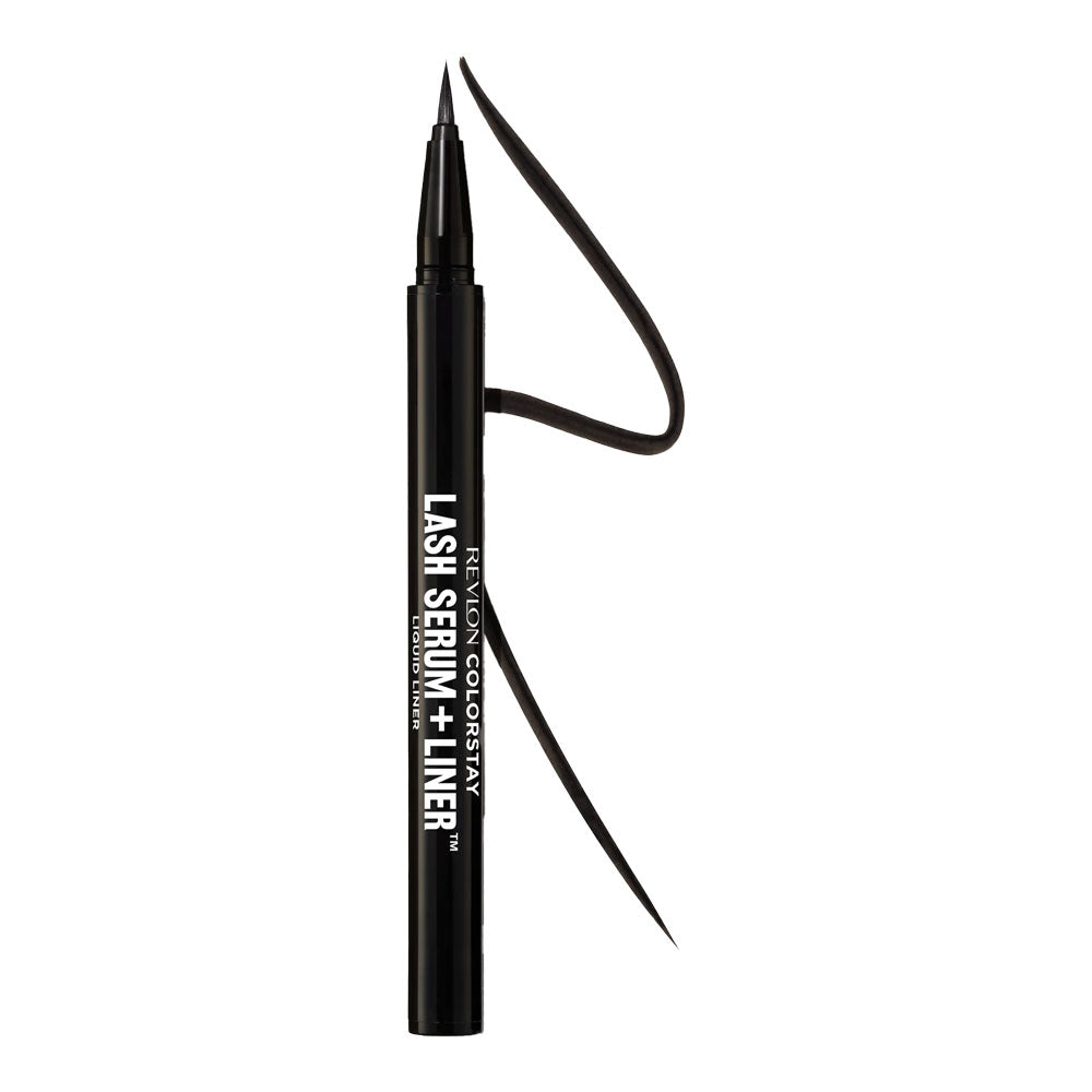 Revlon ColorStay Lash Serum + Liner Blackest Black swatch showing intense waterproof black pigment