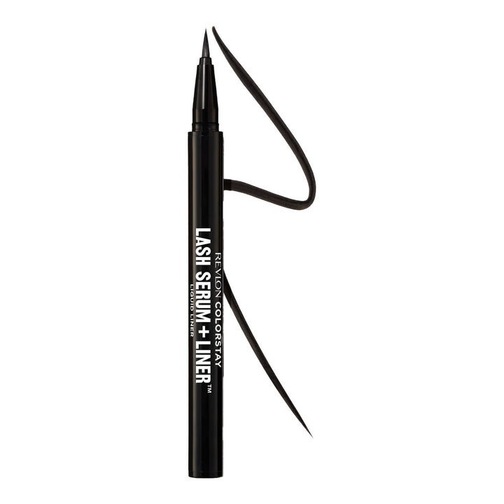 Revlon ColorStay Lash Serum + Liner Blackest Black swatch showing intense waterproof black pigment