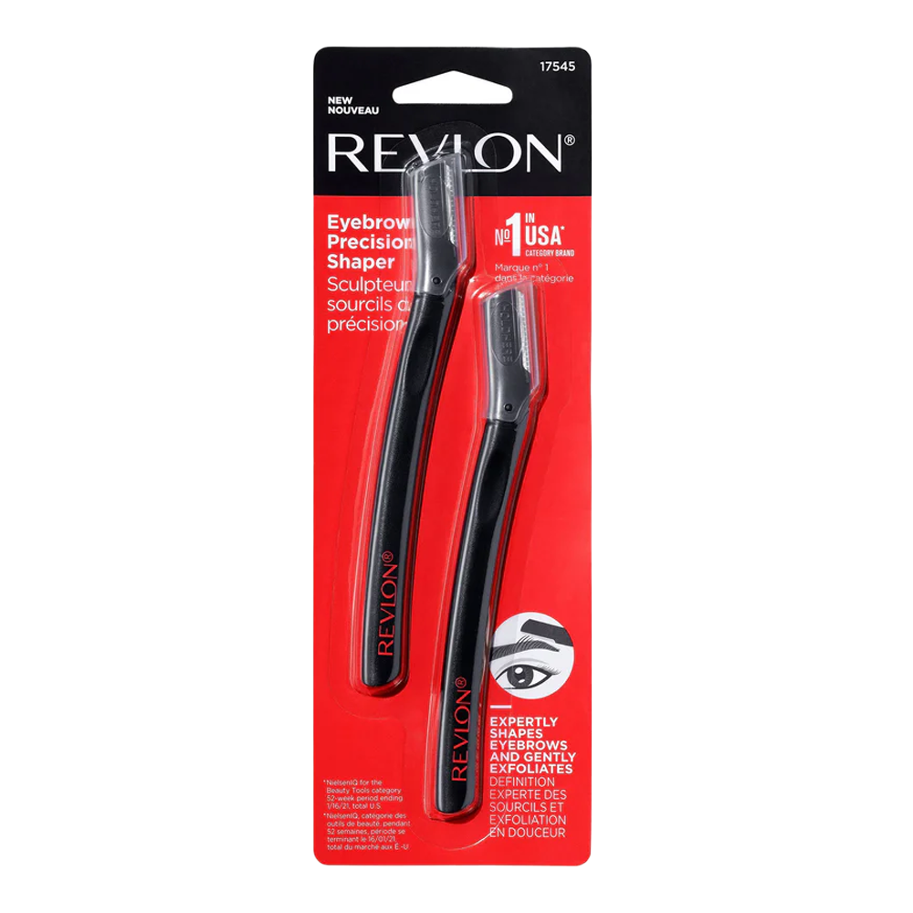 Revlon Eyebrow Precision Shapers 2-pack with stainless steel blades, protective shield, & slim handle for shaping & exfoliating