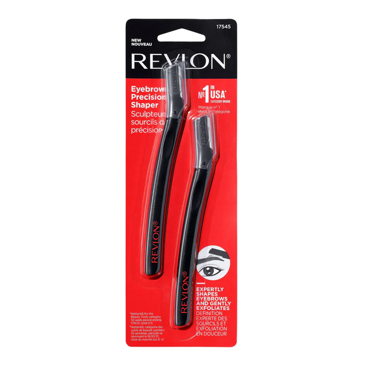 Revlon Eyebrow Precision Shapers 2-pack with stainless steel blades, protective shield, & slim handle for shaping & exfoliating