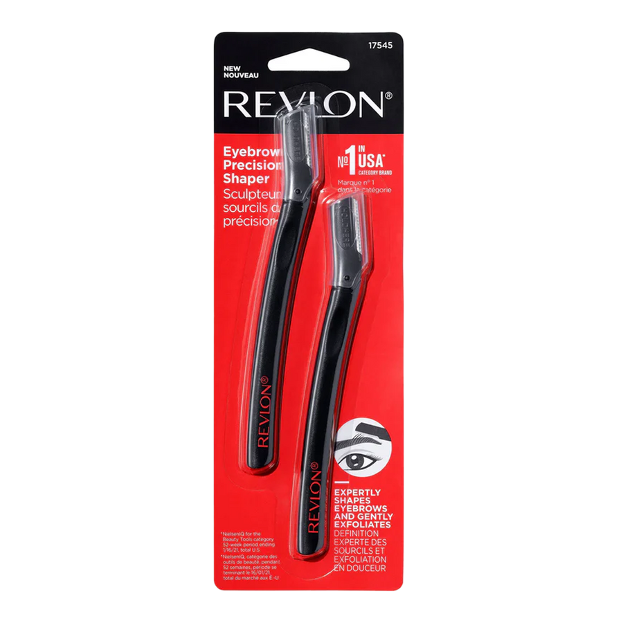 Revlon Eyebrow Precision Shapers 2-pack with stainless steel blades, protective shield, & slim handle for shaping & exfoliating