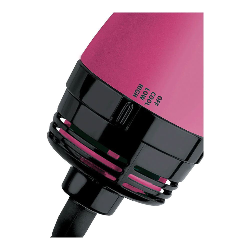 Revlon One-Step Volumiser in Pink – zoomed view of power & heat setting switch