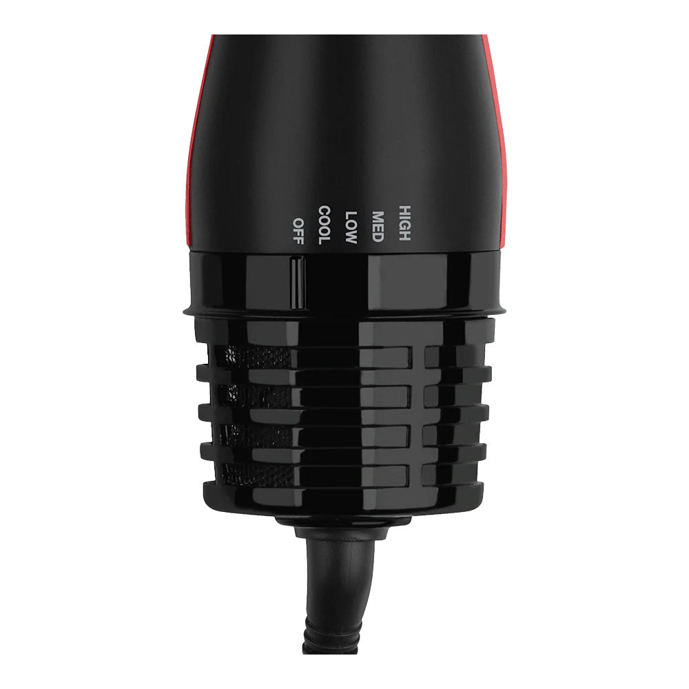 Close-up of Revlon One-Step Volumiser Plus control dial with 4 heat and speed settings including cool